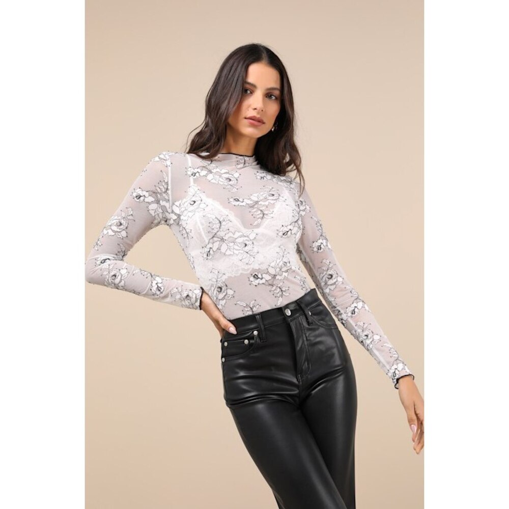 Lulus Immensely Flirty White Sheer Mesh Lace Long Sleeve Top - Size XL